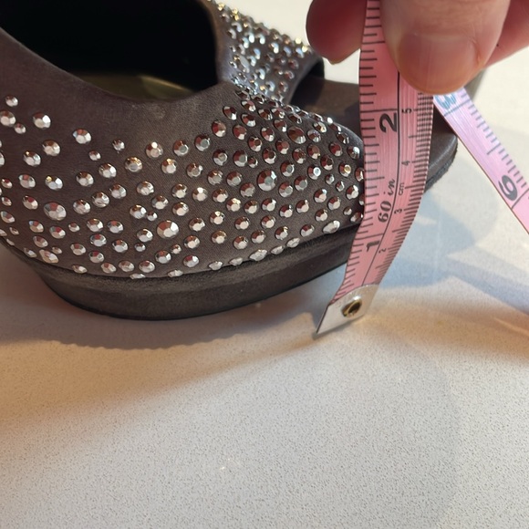 BCBGMaxAxazria Suede Crystal Embellished Peep Toe High Heels, Size 8 1/2B - Picture 5 of 10